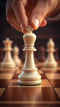 Hand moving a chess piece on a chessboard game photo