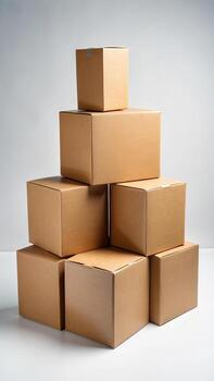 Stack of cardboard boxes isolated on white background photo