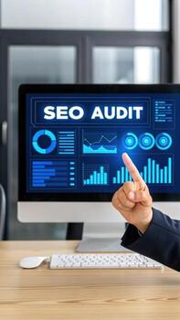 Seo audit on computer screen with charts photo