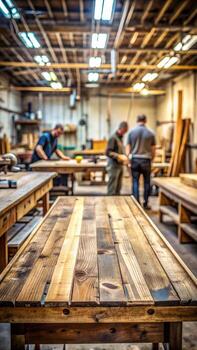 Carpenters working in a woodworking workshop photo