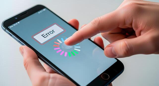 Smartphone displaying an error message with a loading symbol on the screen photo