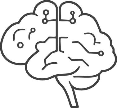 digital cerebro y circuito tablero línea Arte icono vector