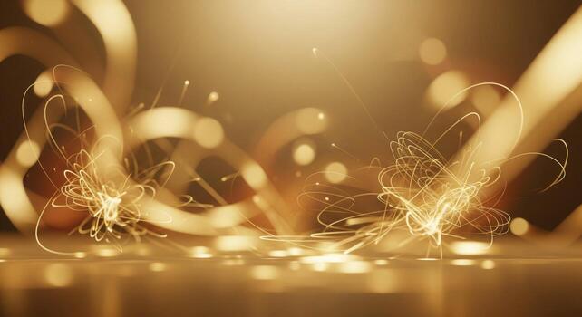 Golden Swirls Abstract Background with Shiny Particles and Bokeh Effect Light Streaks photo