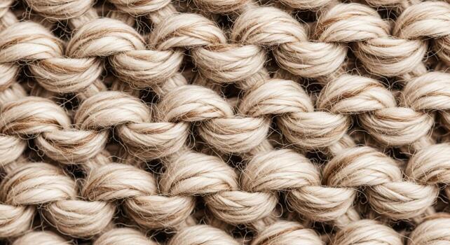 Detailed Macro View of Knitted Fabric with Intricate Loop Pattern and Neutral Colors photo