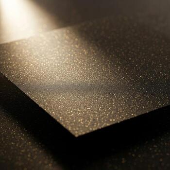 Abstract Dark Table Top with Sparkling Golden Microdots and Soft Light photo