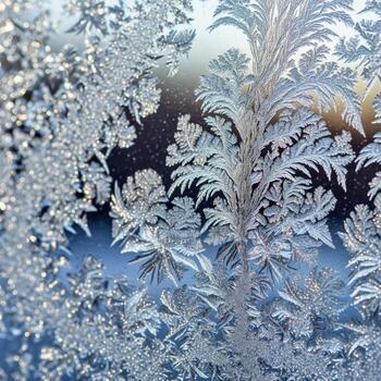 cerca arriba de intrincado escarcha patrones en ventana cristal en invierno temporada foto