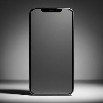 Sleek Black Mobile Phone in Studio Setting with Soft Lighting on Gray Background photo