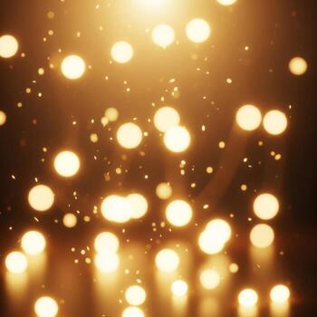 Abstract Golden Bokeh Lights Floating with Sparkling Particles on Dark Background photo