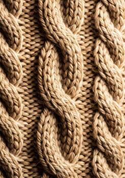 Close up of Intricate Knit Pattern in Beige Wool Creating a Textured Background photo
