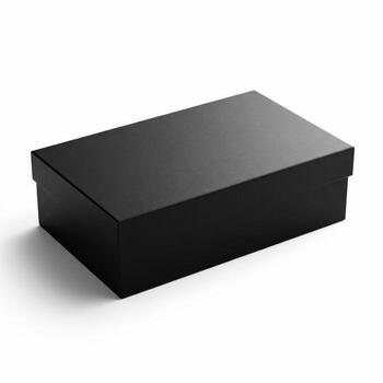 Textured Black Rectangular Box with Lid on White Background in Studio Lighting photo