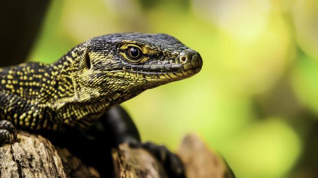 closeup Portrait of a Vibrant Lizard with Intricate Patterns in a Natural Outdoor Setting photo