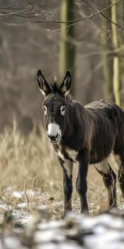 Serene Brown Donkey Standing in Natural Environment with Beautiful Background in Soft Light photo