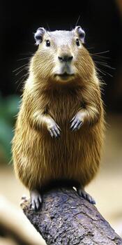 Cute and Curious Rodent Standing Upright on Branch in Natural Environment with Soft Lighting photo