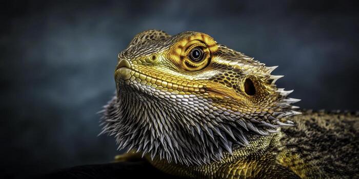 Stunning closeup of a Colorful Bearded Dragon Reptile with Beautiful Patterns and Textures photo