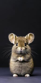 Adorable small mouse with large ears standing upright on a dark background, perfect for animal photography photo
