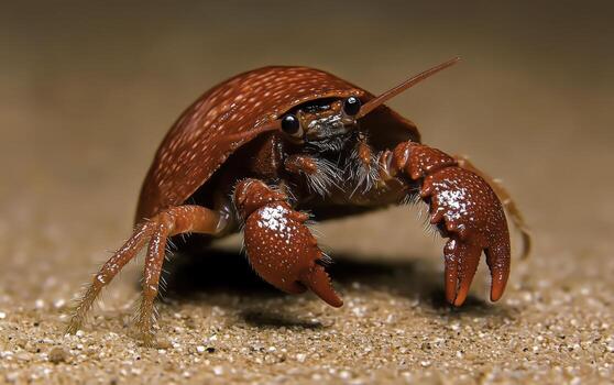 closeup of a vibrant red hermit crab on sandy beach with detailed shell and claws in natural habitat photo