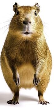 Cute and Curious Rodent with Fluffy Fur Standing Upright in Studio Setting with White Background photo