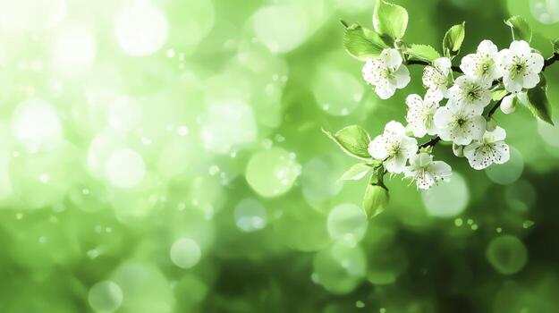 Fresco flores en contra un vibrante verde antecedentes con sutil bokeh efecto en primavera atmósfera foto
