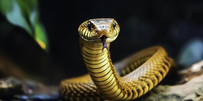 Vivid closeup of a Golden Snake with Unique Pattern and Striking Eyes in its Natural Habitat photo
