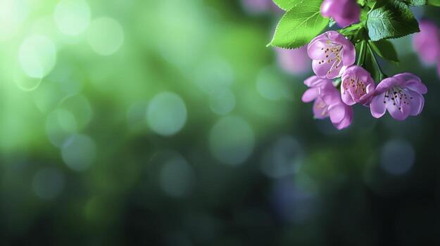 Delicate Pink Flowers Hanging Gracefully Against a Soft Green Background with a Dreamy Bokeh Effect photo