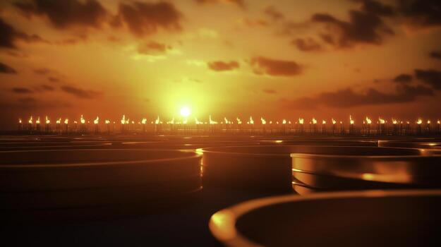 calentar puesta de sol terminado calma agua con flotante lamparas y ardiente antorchas iluminado en antecedentes foto