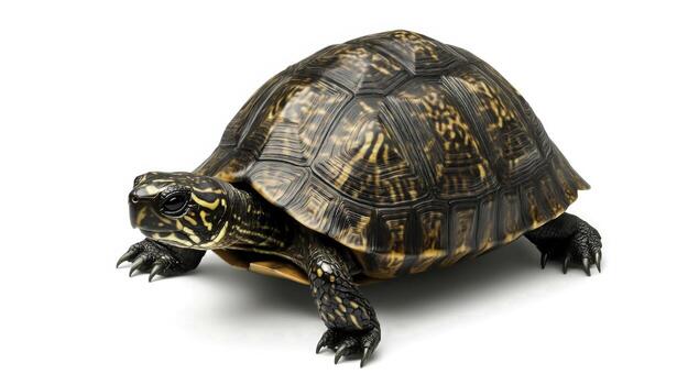 Captivating closeup of a Beautiful Turtle with Intricate Shell Patterns Against a White Background photo
