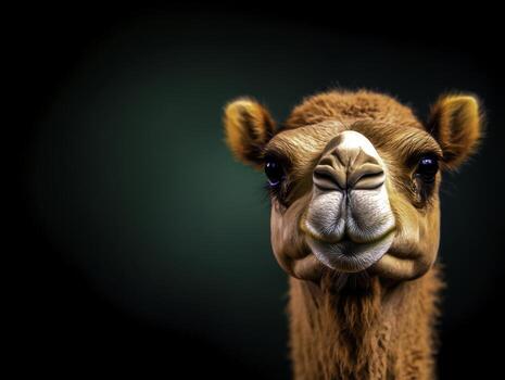 Charming Camel Portrait with Soft Expressions and Lively Background photo