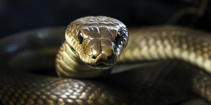 Intricate closeup of a Golden Brown Snake Captured in Stunning Detail with Soft Background Blur photo