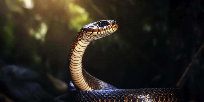 Striking closeup of a Colorful Snake in Natural Habitat with Soft Background Light photo