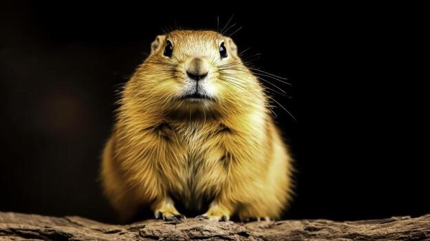 closeup of a Fluffy Small Rodent with Bright Eyes and Unique Whiskers Against a Dark Background photo
