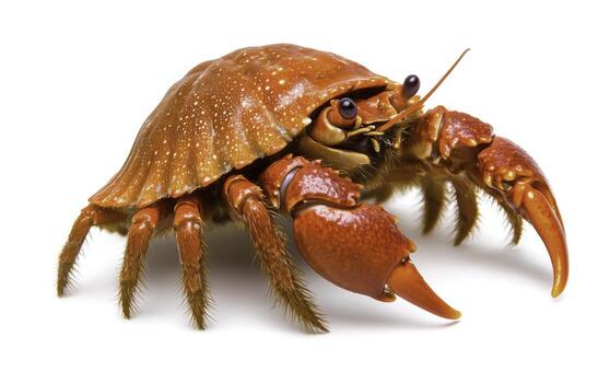 Bright Red Crab with Large Claws on a White Background, Articulated Lobster Shell Displaying Unique Features photo