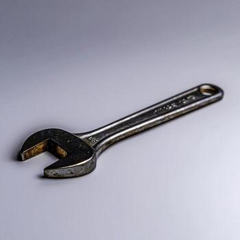 Shiny Metal Wrench on Gray Background for Tool and Repair Themes in Various Projects photo