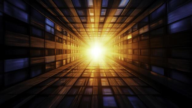 Abstract Light Tunnel with Bright Sun Rays Breaking Through a Modern Urban Structure photo