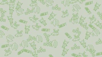 en grön och vit mönster med olika djur och objekt video