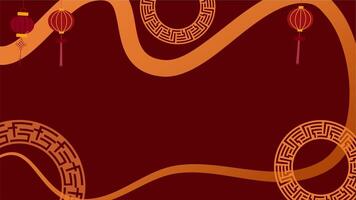 Deep red background with lanterns and circular golden Chinese pattern video