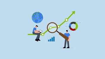 pesquisa e desenvolvimento, o negócio indivíduos examinando com uma ampliação vidro e computador, video