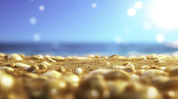 Peaceful Beach Scene with Soft Focus and Gentle Waves Under Bright Blue Sky photo