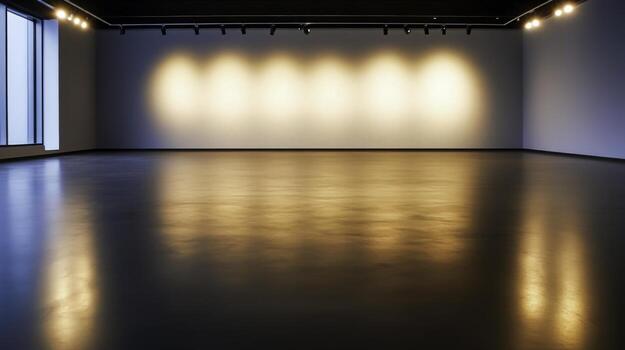 Modern Empty Gallery Space with Smooth Floor and Soft Ambient Lighting Effect photo