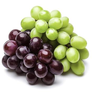 Fresh Green and Dark Purple Grapes Displayed Together on a Plain White Background photo
