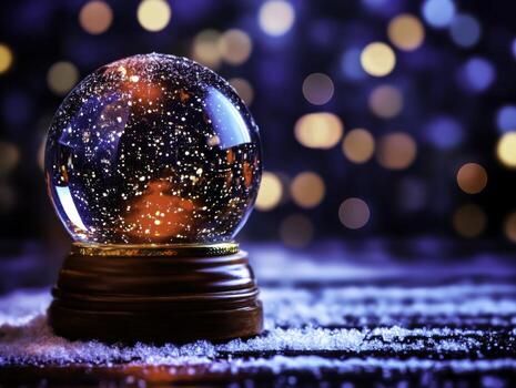 Magical Snow Globe with Glitter and Bokeh Background for Holiday Decor and Celebrations photo