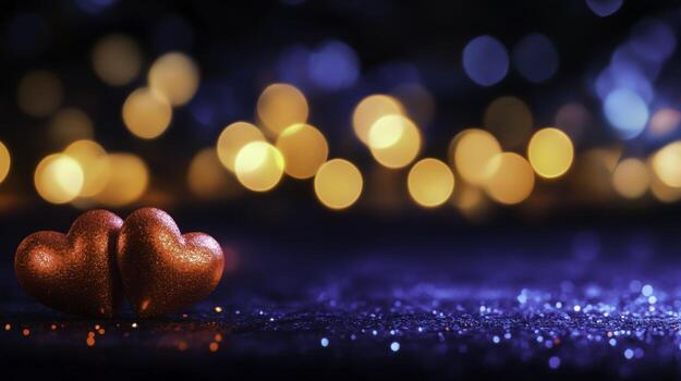 Romantic hearts in shimmering light with colorful bokeh effect for love theme photo