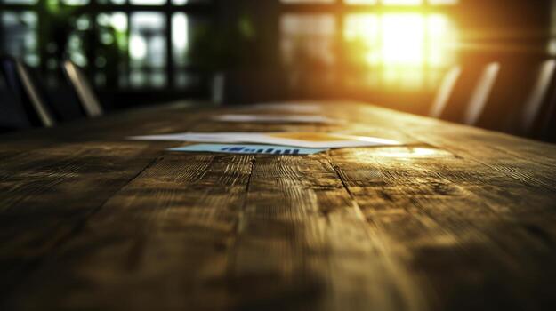 Sunlight Streaming Through Windows Over Conference Table in Modern Office Space photo