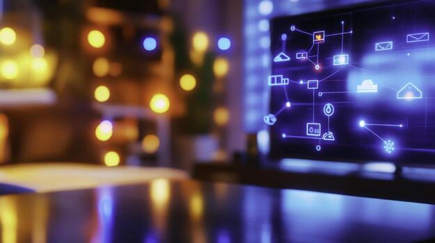 Futuristic Digital Interface with Colorful Lights and Abstract Connection Icons photo