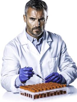 Professional Scientist Conducting Experiment with Test Tubes in Laboratory Setting photo