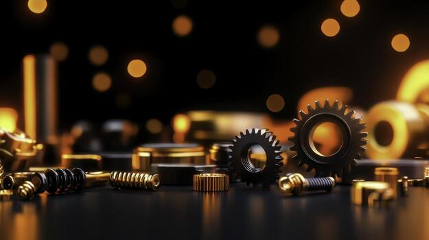Industrial Gear and Mechanical Parts with Bokeh Effect in Background photo