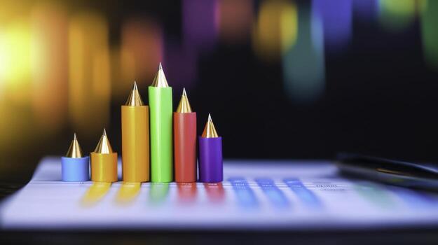 Colorful Graphs with Crayon Bars and Background Bokeh for Creative Business Presentations photo