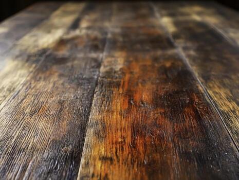 Rustic Wooden Tabletop with Rich Texture and Warm Tones in Natural Lighting photo