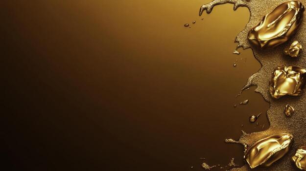 Elegant golden liquid drops on smooth golden background with artistic texture photo