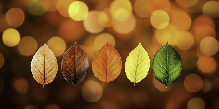 Colorful Leaves Transitioning Through Seasons on a Blurred Background photo