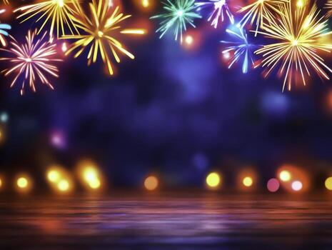 Colorful Fireworks Display with Bokeh Lights in the Background for Celebrations photo